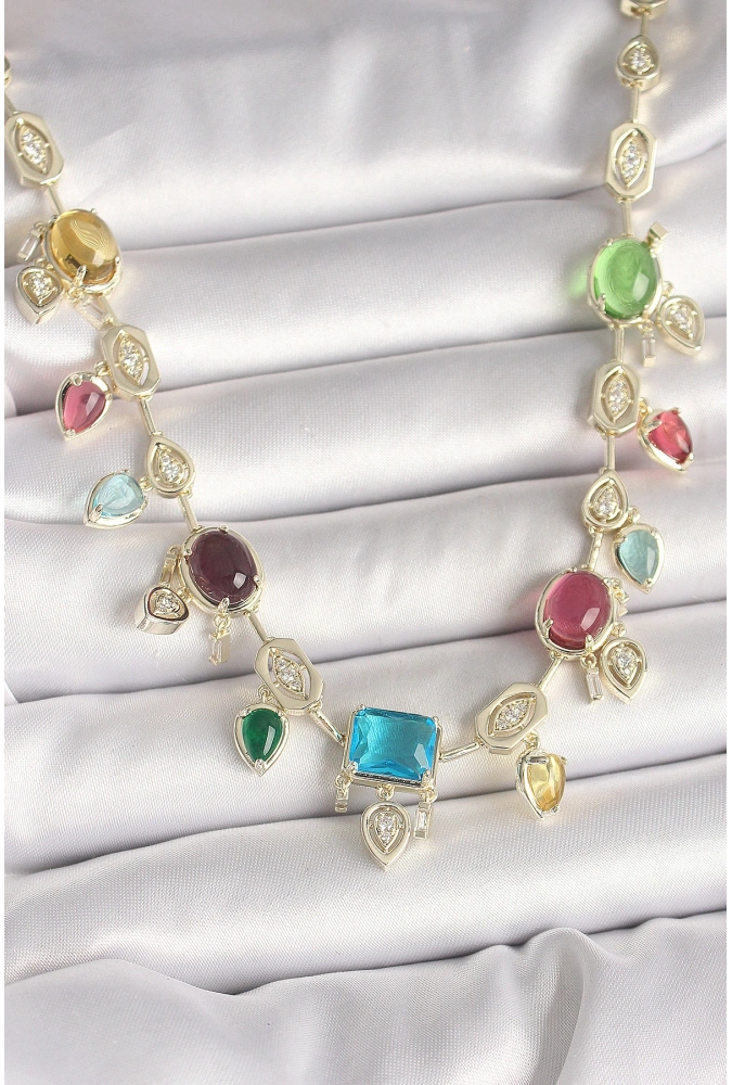 Shoecide Pirinç Gold Renk Renli Zirkon Taşlı Vıp Seri Kadın Kolye