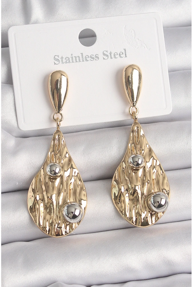 Shoecide Pirinç Gold Renk Sallantı Damla Model Gümüş Top Detay Kadın Küpe