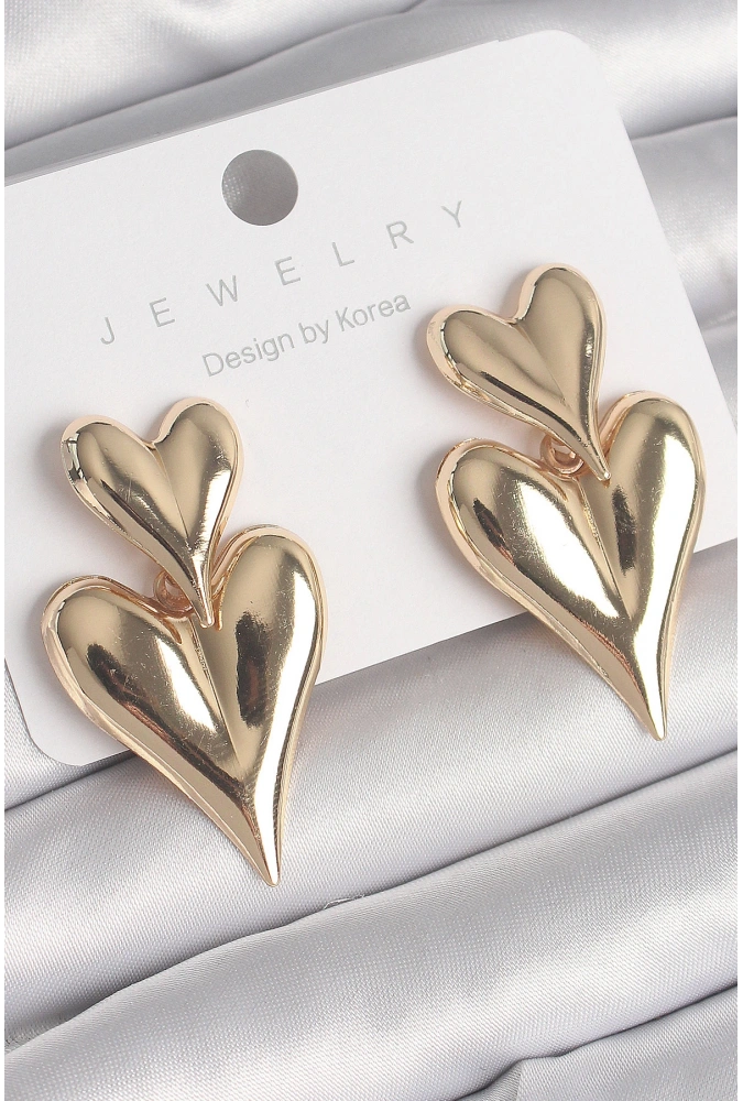 Shoecide Pirinç Gold Renk Sallantı Kalp Model Kadın Küpe