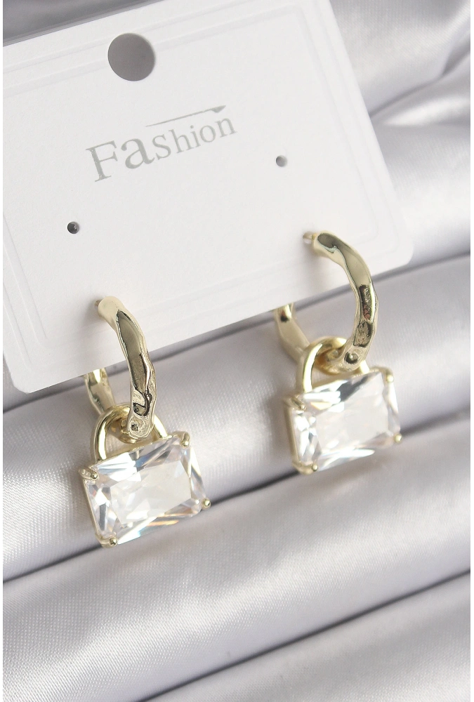 Shoecide Pirinç Gold Renk Sallantı Zirkon Taşlı Çanta Model Kadın Küpe