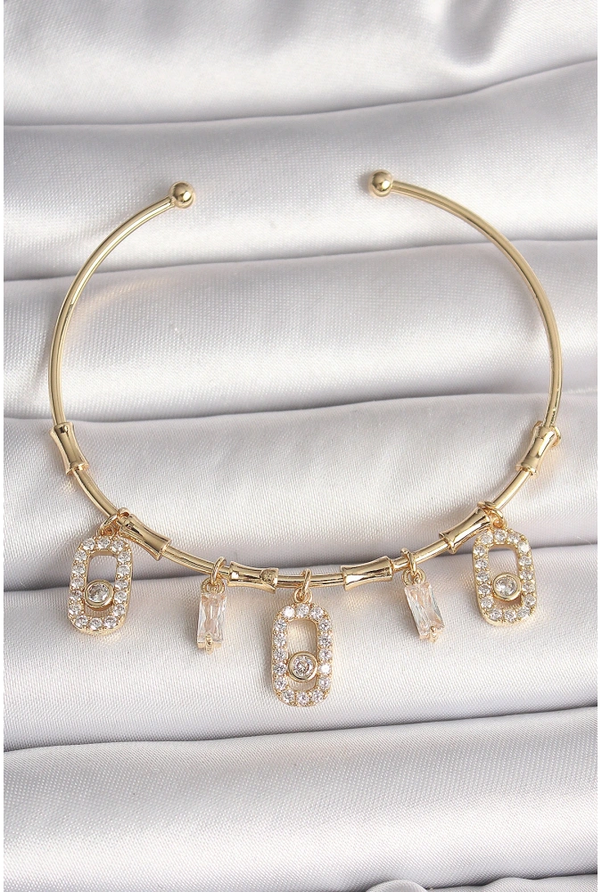 Shoecide Pirinç Gold Renk Sallantı Zirkon Taşlı Messika Figür Charm Kadın Bileklik