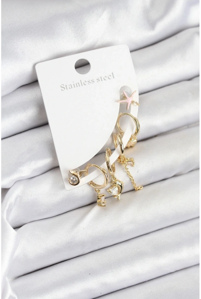 Shoecide Pirinç Gold Renk Set Küpe