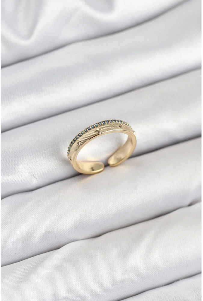 Shoecide Pirinç Gold Renk Sıralı Zirkon Taşlı Kutup Yıldızı Model Kadın Yüzük