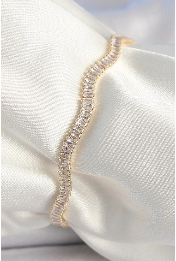 Shoecide Pirinç Gold Renk Su Yolu Zirkon Taşlı Model Kadın Bileklik