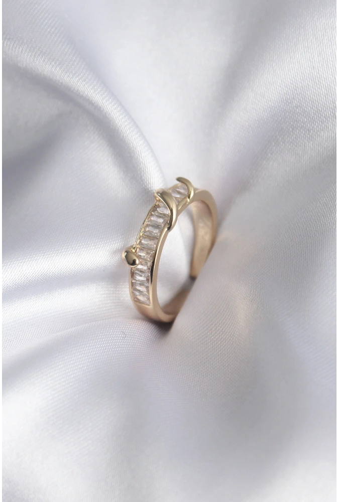 Shoecide Pirinç Gold Renk Su Yolu Zirkon Taşlı Model Kadın Yüzük