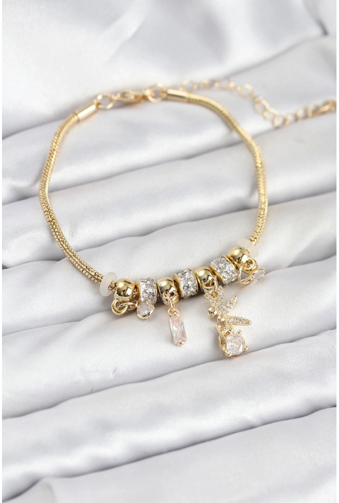 Shoecide Pirinç Gold Renk Tinkerbell Charmlı Kadın Bileklik