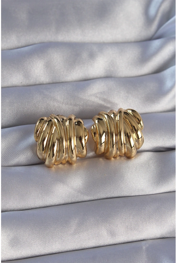 Shoecide Pirinç Gold Renk Tırtıklı Bombe Model Küpe