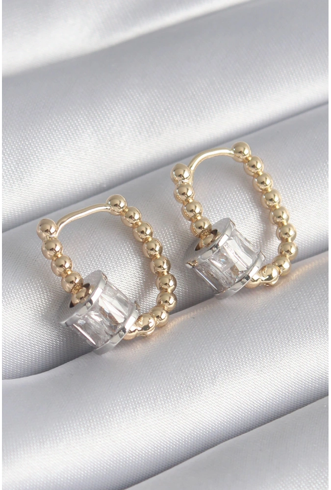 Shoecide Pirinç Gold Renk Top Model Gümüş Renk Zirkon Taşlı Kadın Küpe