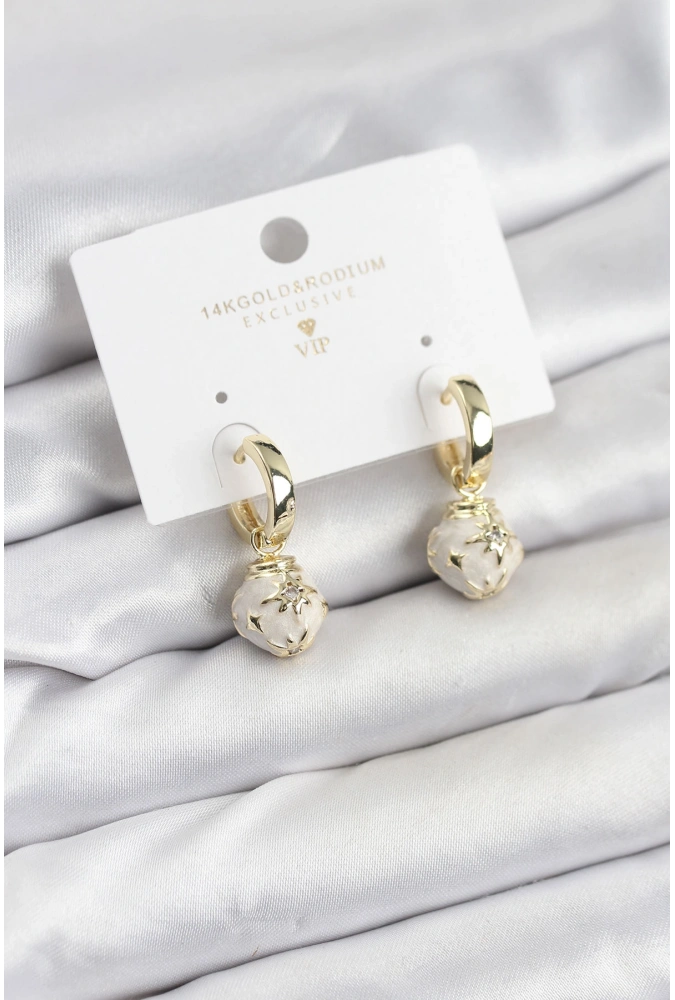 Shoecide Pirinç Gold Renk Topçuk Model Mineli Halka Kadın Küpe