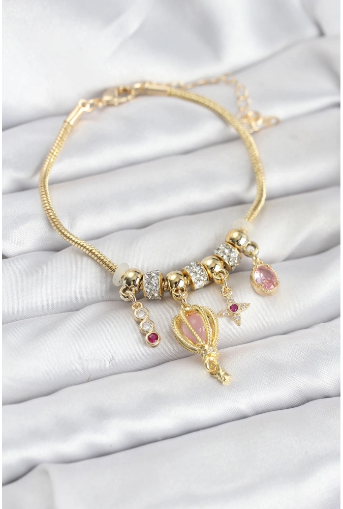 Shoecide Pirinç Gold Renk Uçan Balon Charmlı Kadın Bileklik