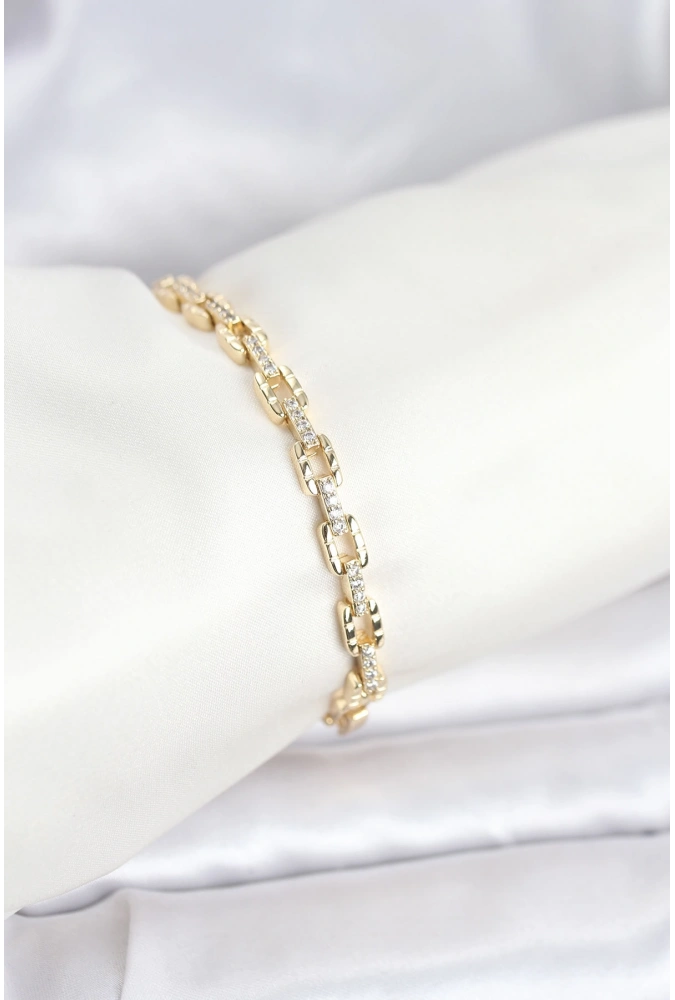 Shoecide Pirinç Gold Renk Vıp Seri Zincir Model Zirkon Taşlı Kadın Bileklik