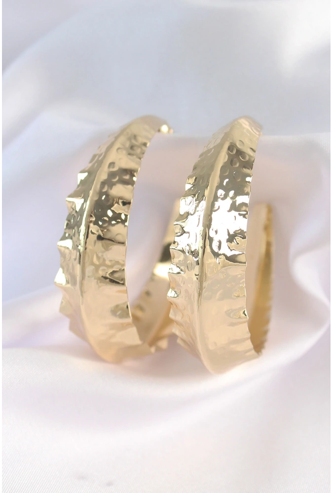 Shoecide Pirinç Gold Renk Yaprak Desenli Halka Küpe