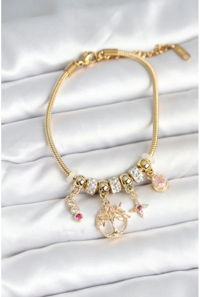 Shoecide Pirinç Gold Renk Yaşam Ağacı Charmlı Kadın Bileklik