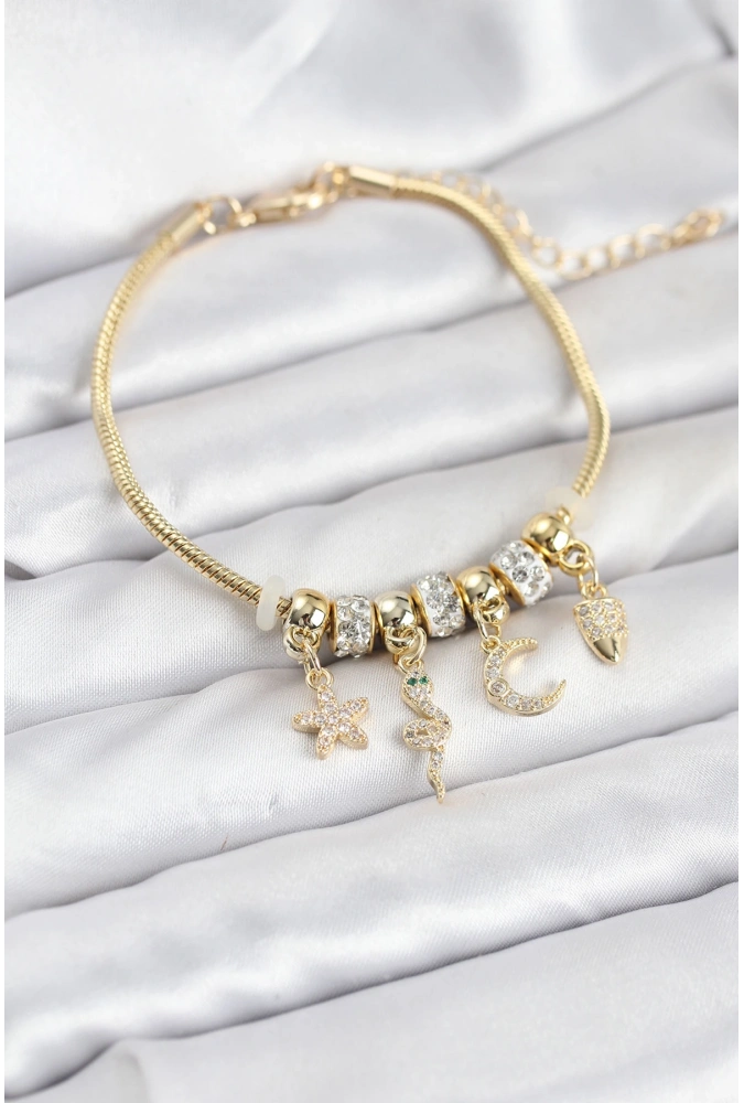 Shoecide Pirinç Gold Renk Yılan Charmlı Kadın Bileklik