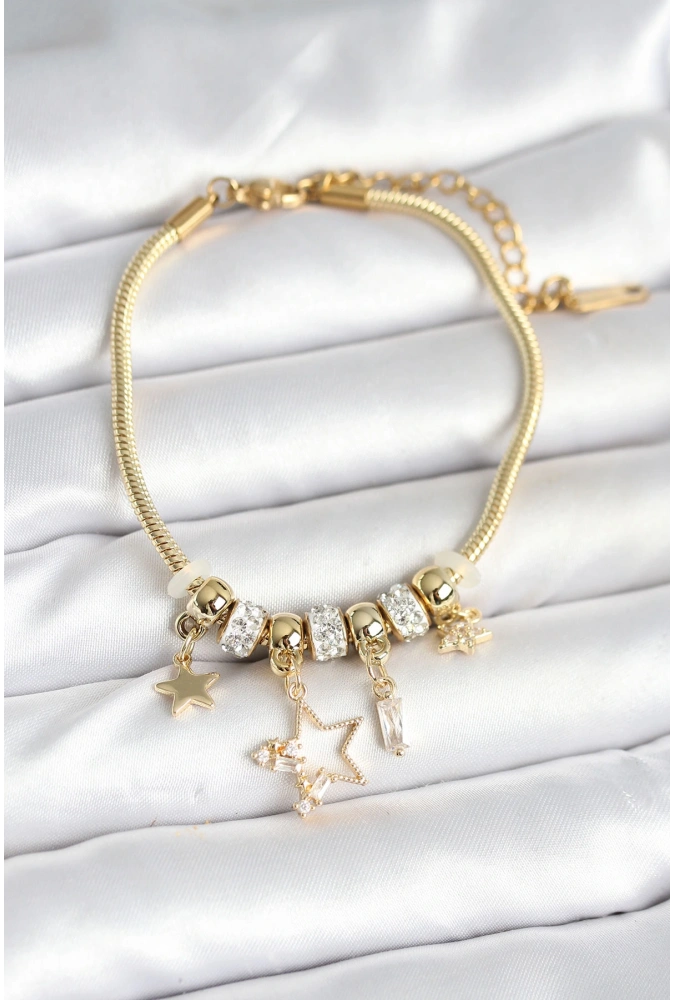Shoecide Pirinç Gold Renk Yıldız Charmlı Kadın Bileklik