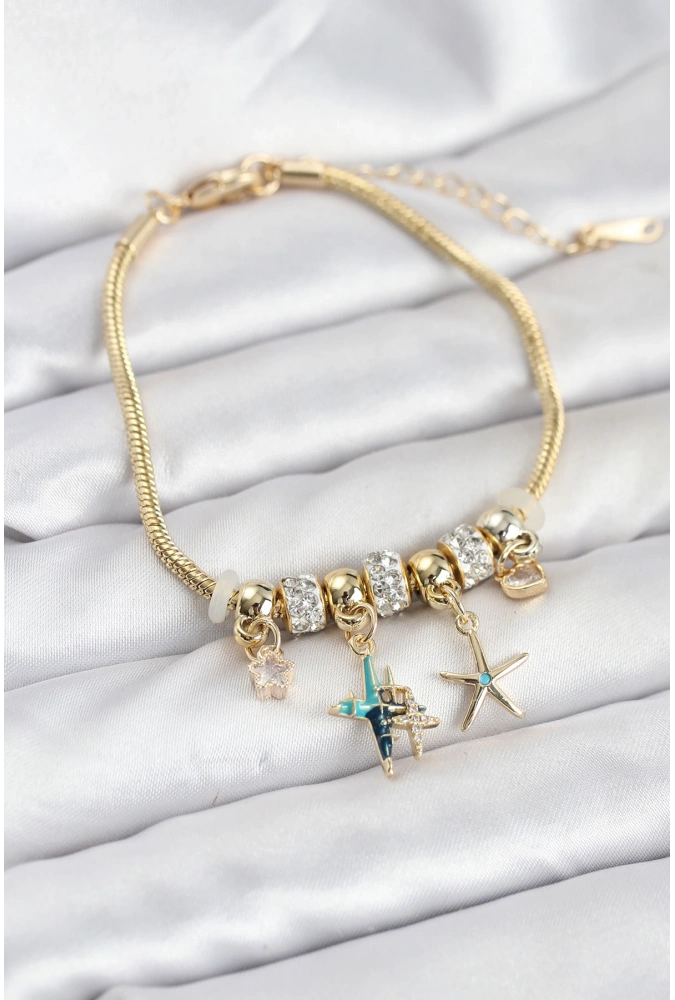 Shoecide Pirinç Gold Renk Yıldız Model Charmlı Kadın Bileklik