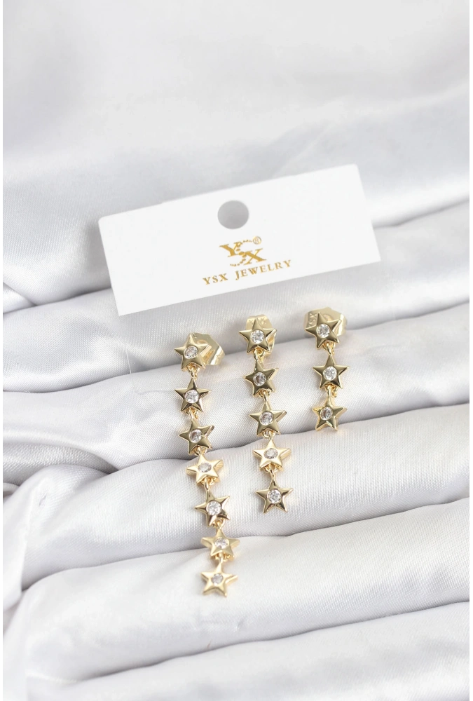 Shoecide Pirinç Gold Renk Yıldız Model Ysx Trio Küpe Seti