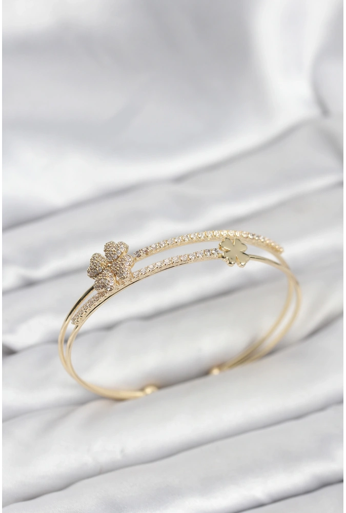 Shoecide Pirinç Gold Renk Yonca Model Kadın Bileklik