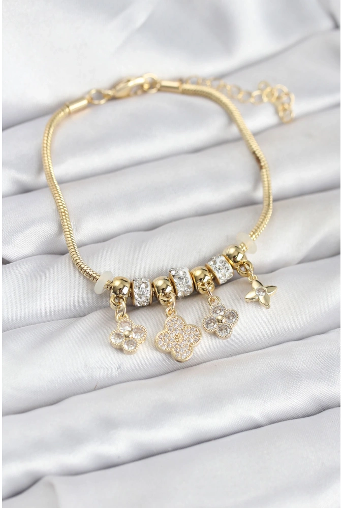 Shoecide Pirinç Gold Renk Yonca Model Kadın Bileklik