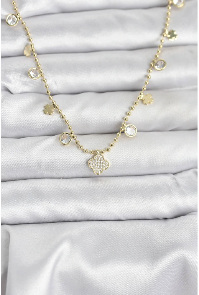 Shoecide Pirinç Gold Renk Yonca Model Kadın Kolye