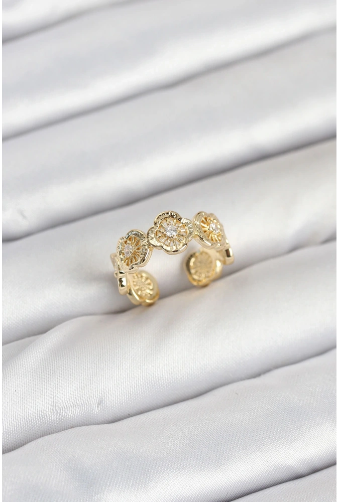 Shoecide Pirinç Gold Renk Yonca Model Kadın Yüzük