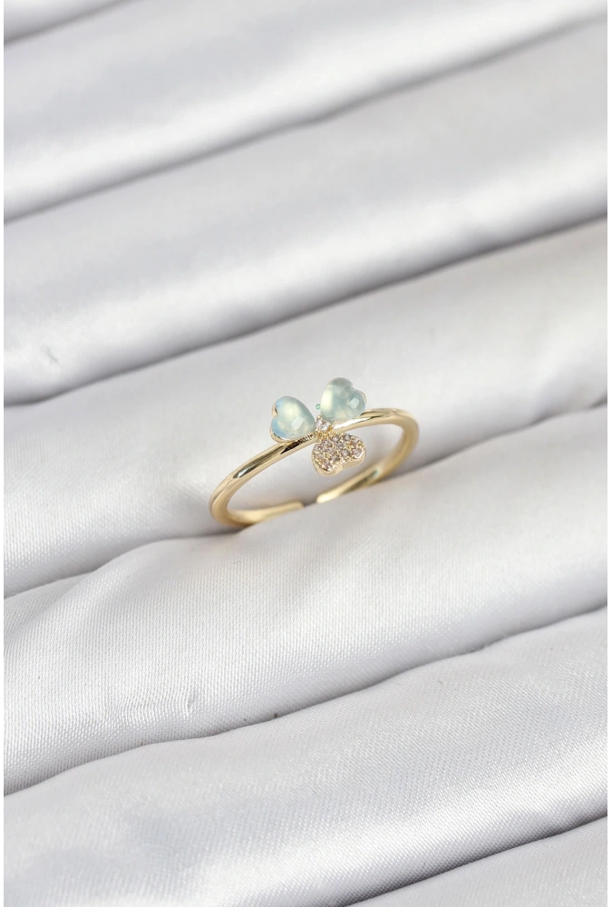 Shoecide Pirinç Gold Renk Yonca Model Kadın Yüzük