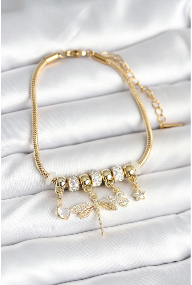 Shoecide Pirinç Gold Renk Yusufçuk Charmlı Kadın Bileklik