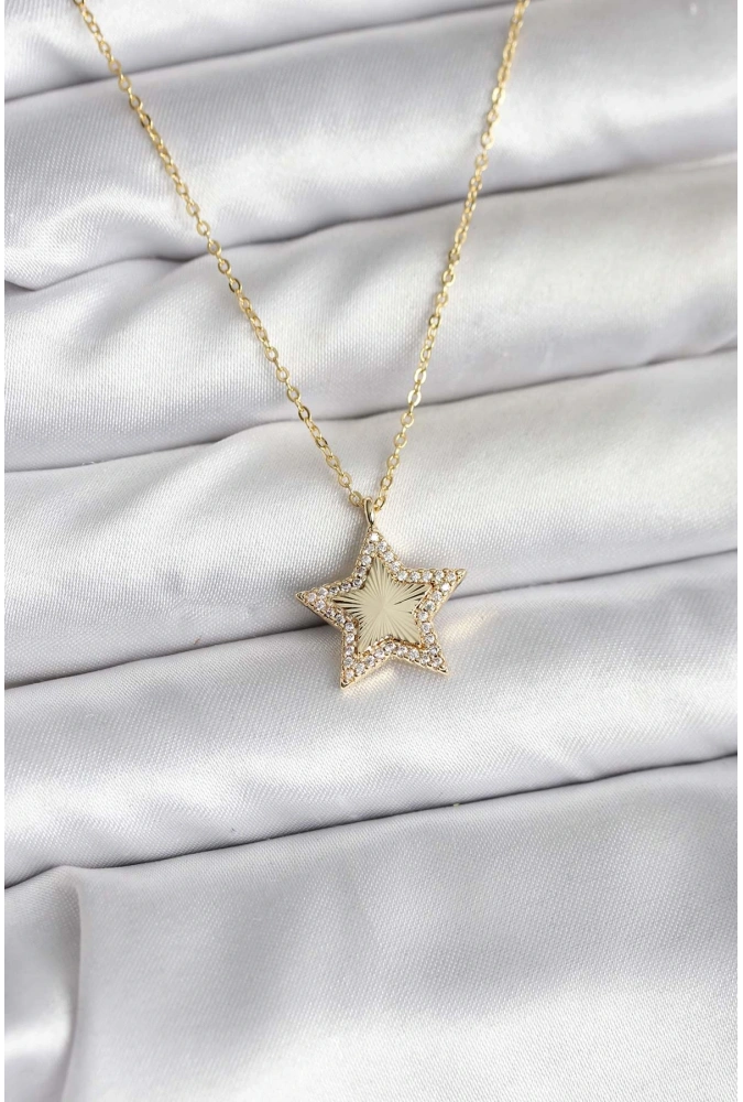 Shoecide Pirinç Gold Renk Zincirli Yıldızlı Model Kadın Kolye