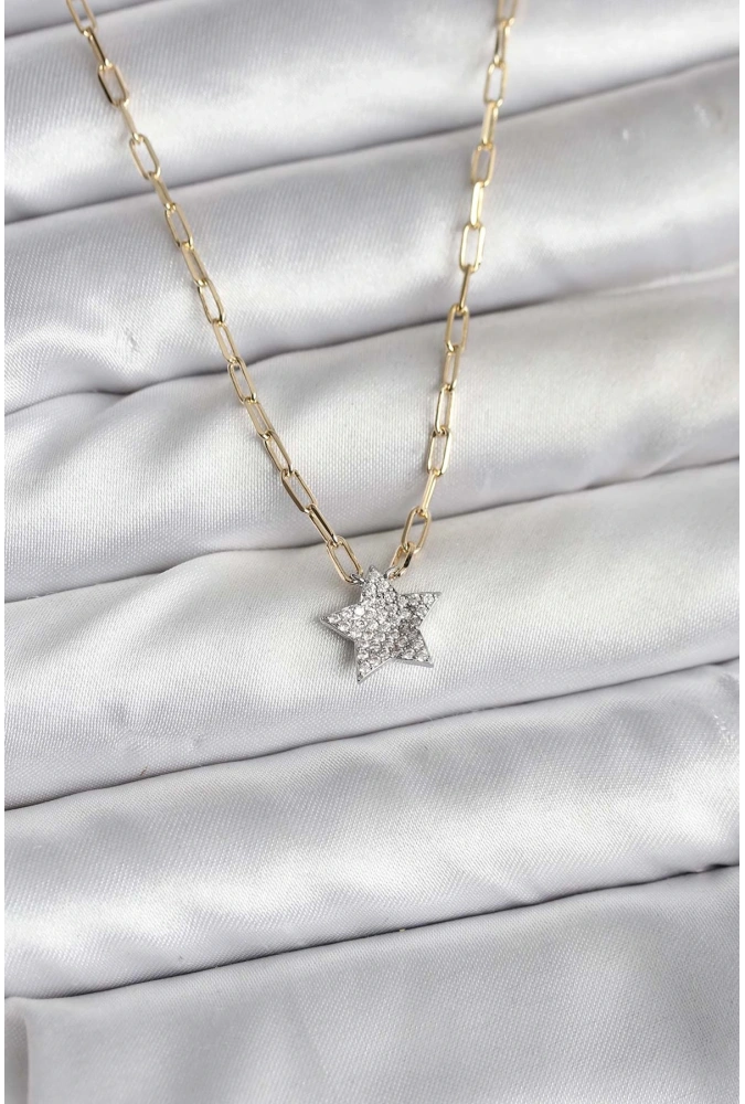 Shoecide Pirinç Gold Renk Zincirli Zirkon Taşlı Minimal Yıldız Model Kadın Kolye