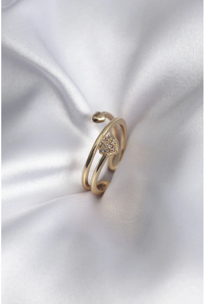 Shoecide Pirinç Gold Renk Zirkon Taş Detay Kalp Model Kadın Yüzük