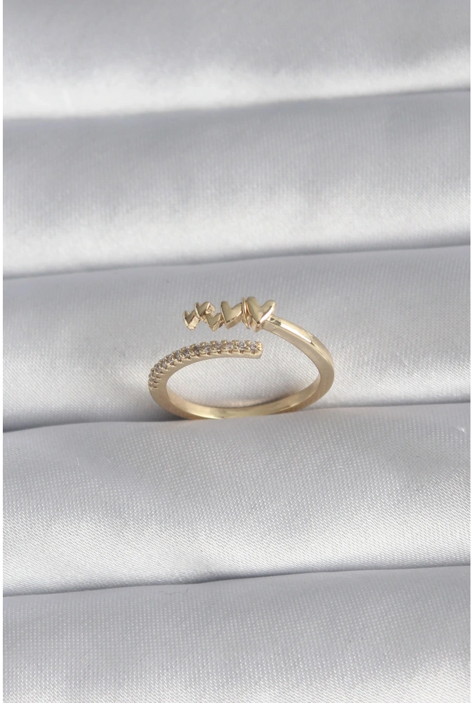 Shoecide Pirinç Gold Renk Zirkon Taş Detay Kalp Model Kadın Yüzük