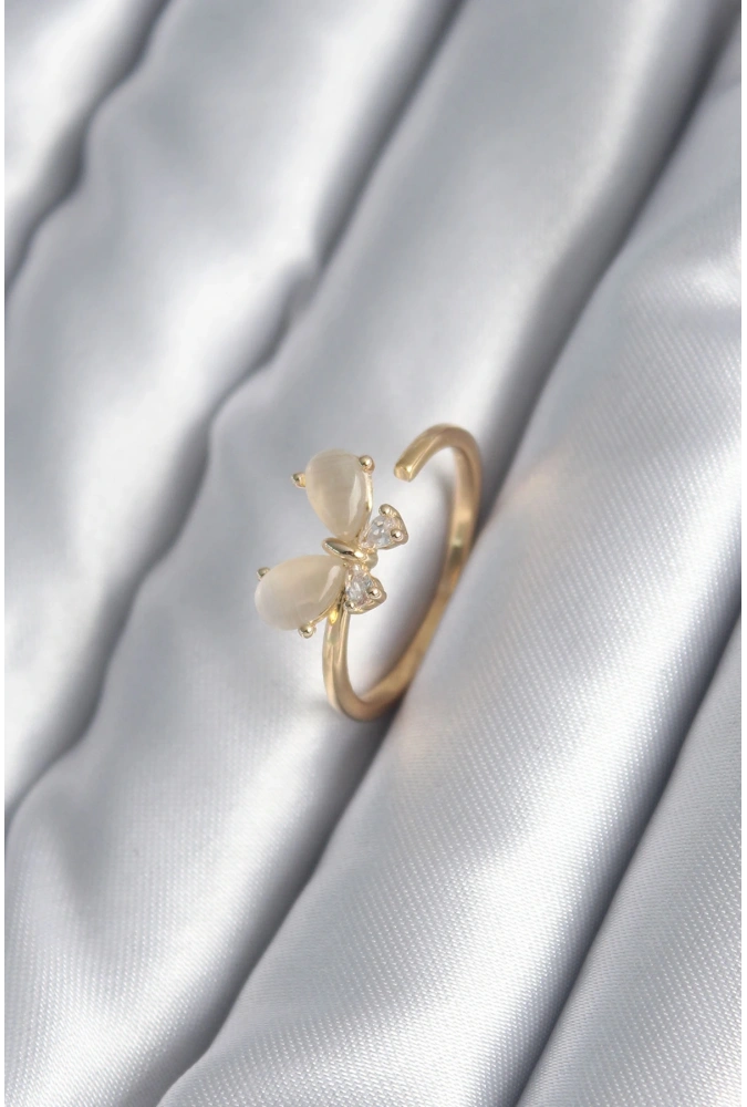 Shoecide Pirinç Gold Renk Zirkon Taş Detay Kelebek Model Kadın Yüzük