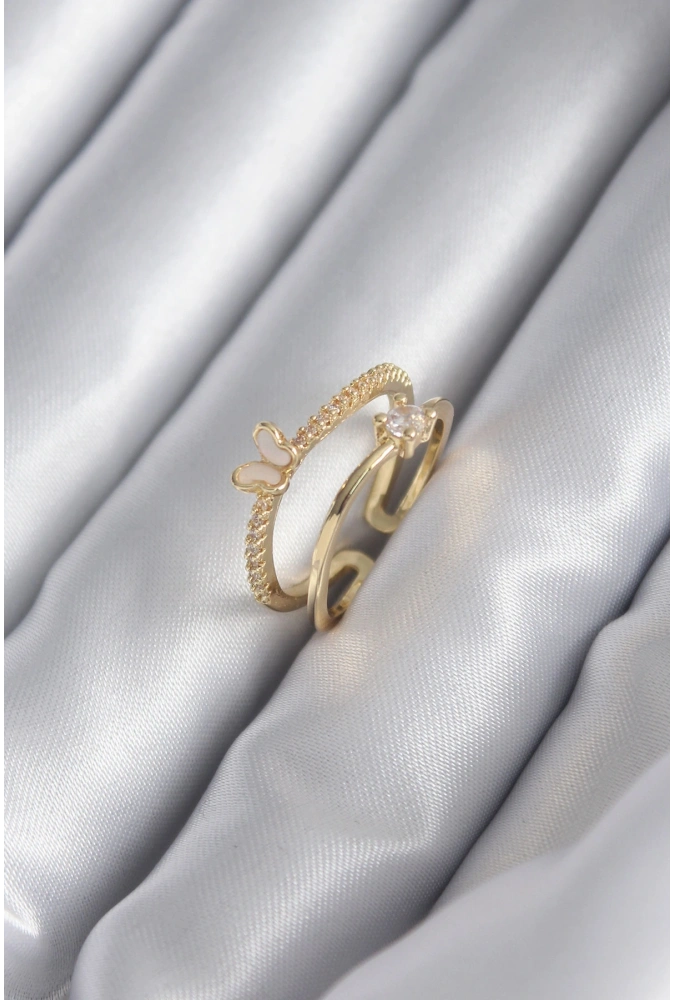 Shoecide Pirinç Gold Renk Zirkon Taş Detay Kelebek Model Kadın Yüzük