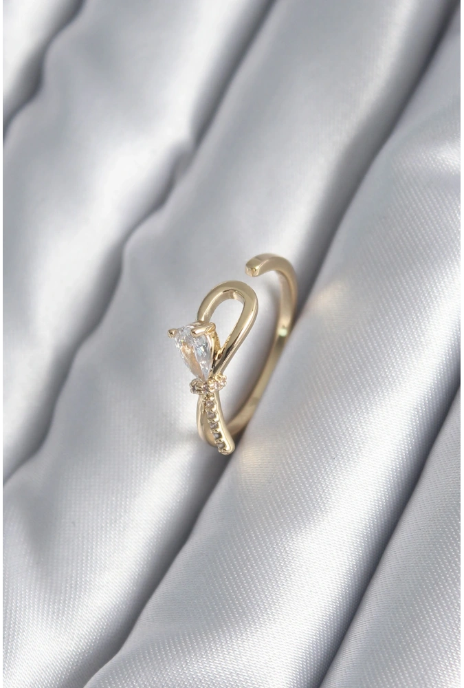 Shoecide Pirinç Gold Renk Zirkon Taş Detay Kurdele Model Kadın Yüzük