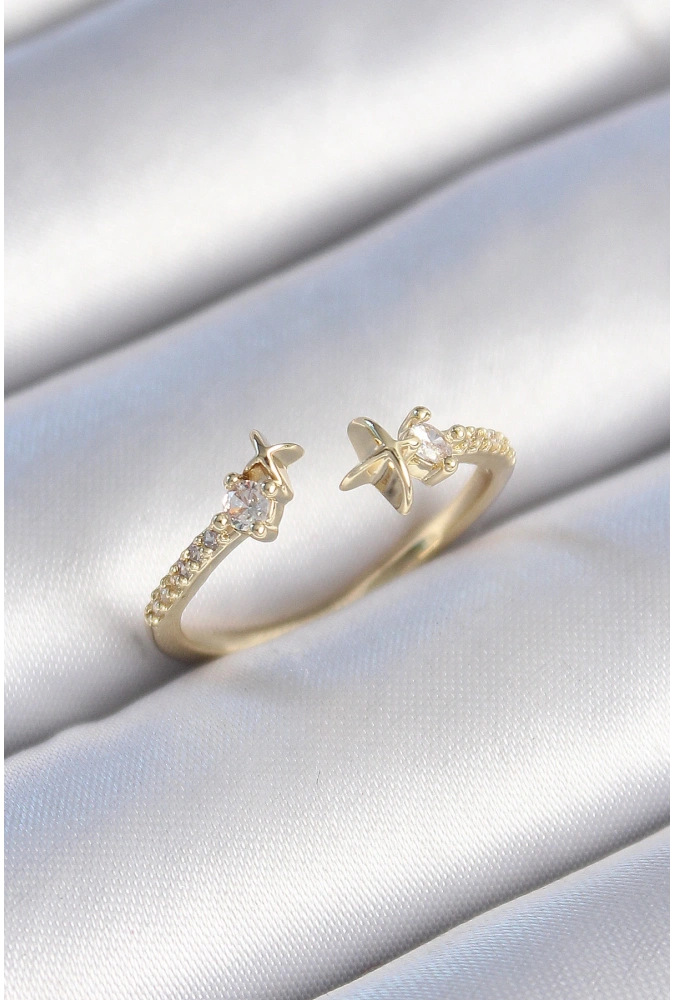 Shoecide Pirinç Gold Renk Zirkon Taş Detay Yıldız Model Kadın Yüzük