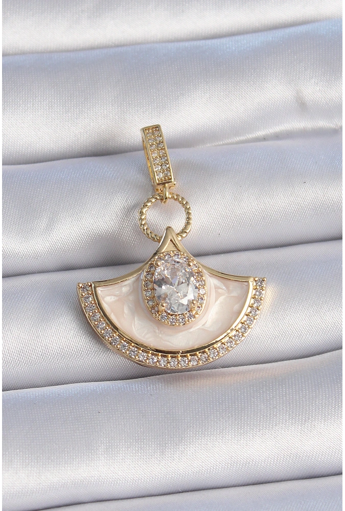 Shoecide Pirinç Gold Renk Zirkon Taş Detaylı Beyaz Mineli Ajda Charm