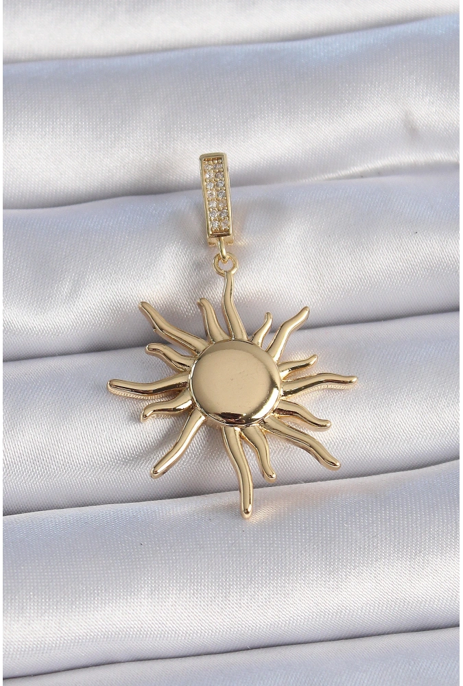 Shoecide Pirinç Gold Renk Zirkon Taş Detaylı Güneş Model Ajda Charm