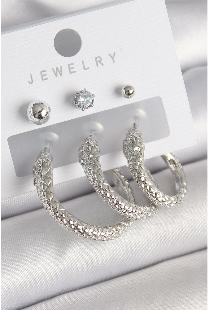 Shoecide Pirinç Gold Renk Zirkon Taş Detaylı Halka Yılan Model Kadın Küpe Seti