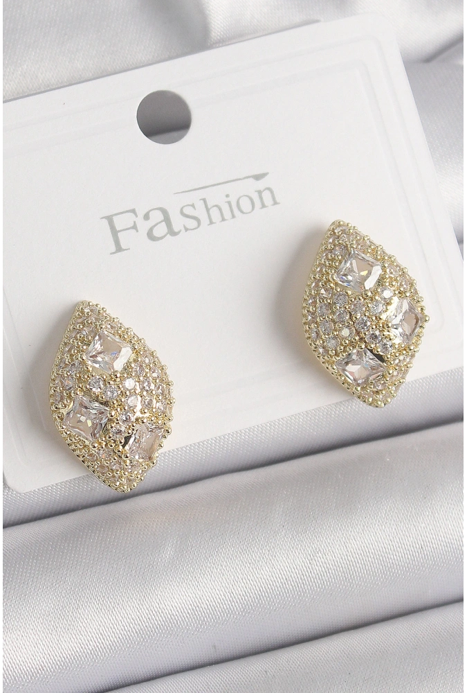 Shoecide Pirinç Gold Renk Zirkon Taş İşlemeli Damla Model Kadın Küpe