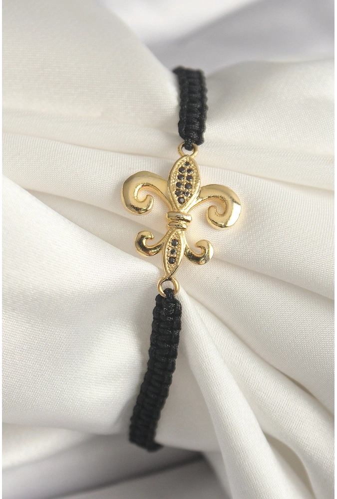 Shoecide Pirinç Gold Renk Zirkon Taş İşlemeli Zambak Figür Asansörlü Makrome Model Kadın Bileklik