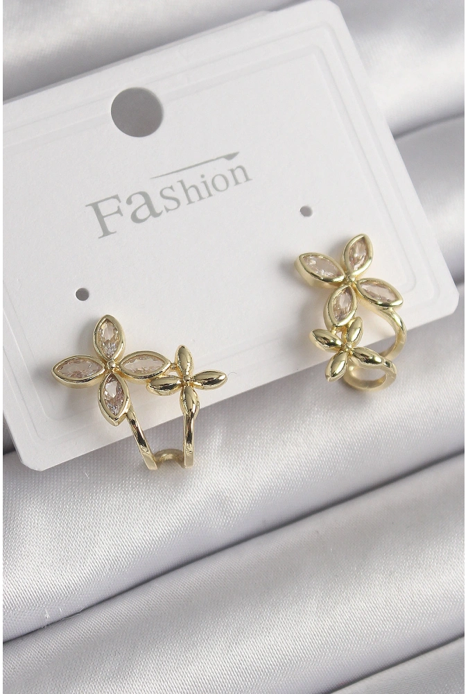 Shoecide Pirinç Gold Renk Zirkon Taşlı 2li Çiçek Model Kadın Küpe