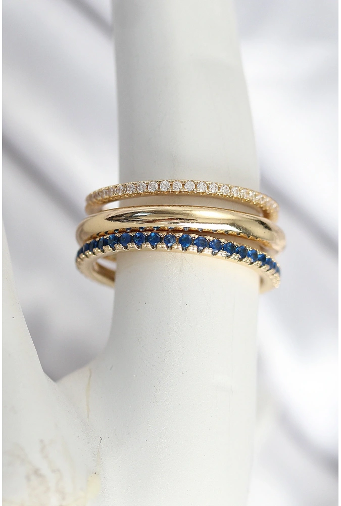 Shoecide Pirinç Gold Renk Zirkon Taşlı 3lü Kadın Yüzük