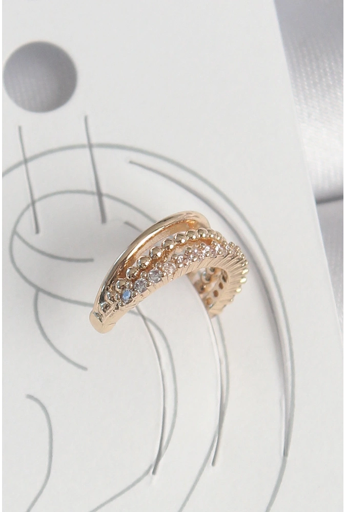 Shoecide Pirinç Gold Renk Zirkon Taşlı 3lü Sıralı Model Kadın Kıkırdak Küpe