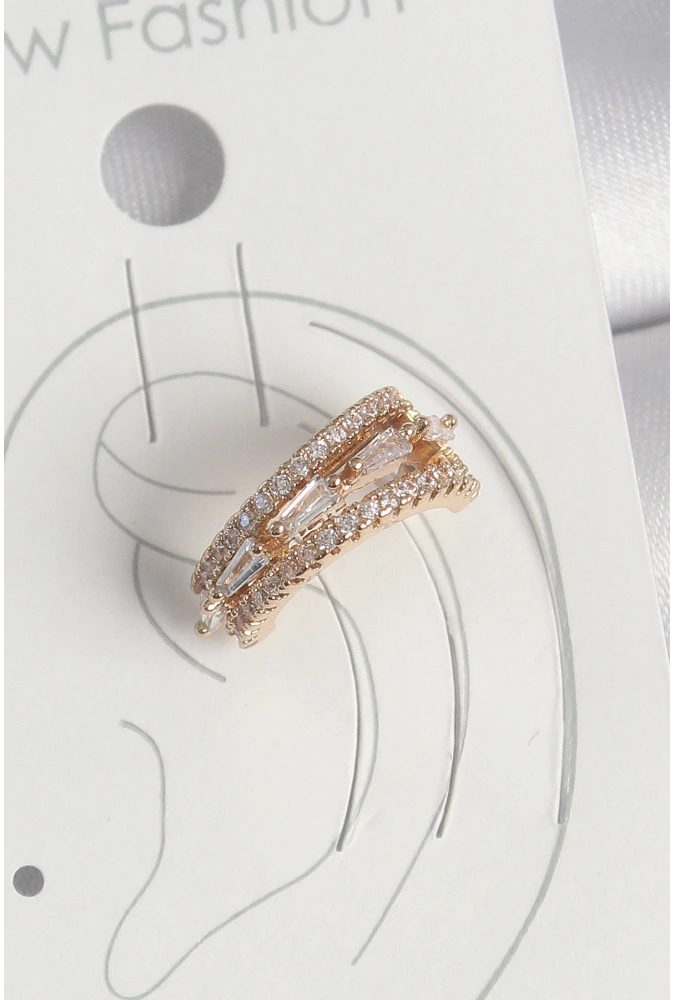 Shoecide Pirinç Gold Renk Zirkon Taşlı 3lü Sıralı Model Kadın Kıkırdak Küpe