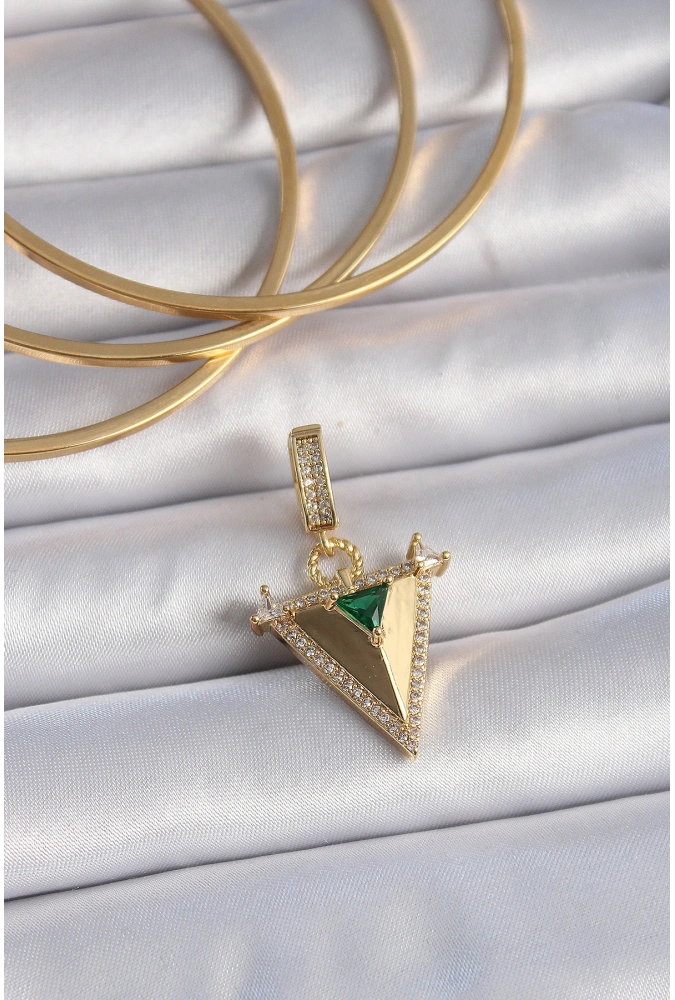 Shoecide Pirinç Gold Renk Zirkon Taşlı 3d Üçgen Model Ajda Charm