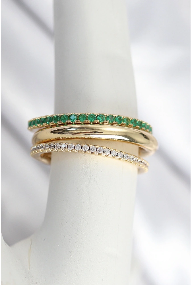 Shoecide Pirinç Gold Renk Zirkon Taşlı 4lü Kadın Yüzük