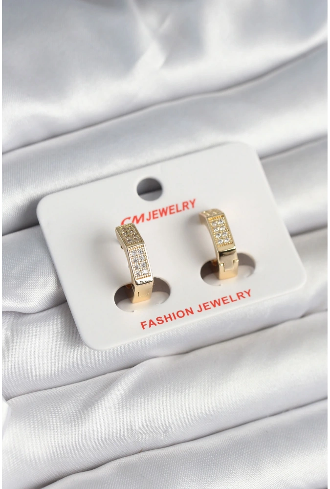 Shoecide Pirinç Gold Renk Zirkon Taşlı Altıgen Kadın Küpe