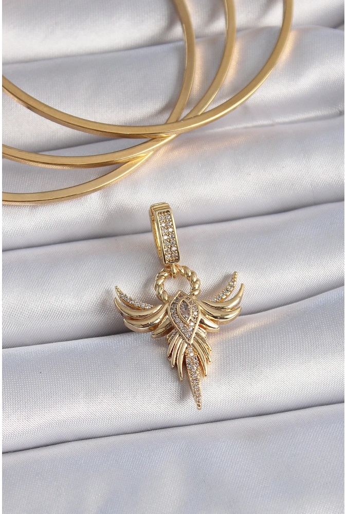 Shoecide Pirinç Gold Renk Zirkon Taşlı Anka Kuşu Model Ajda Charm