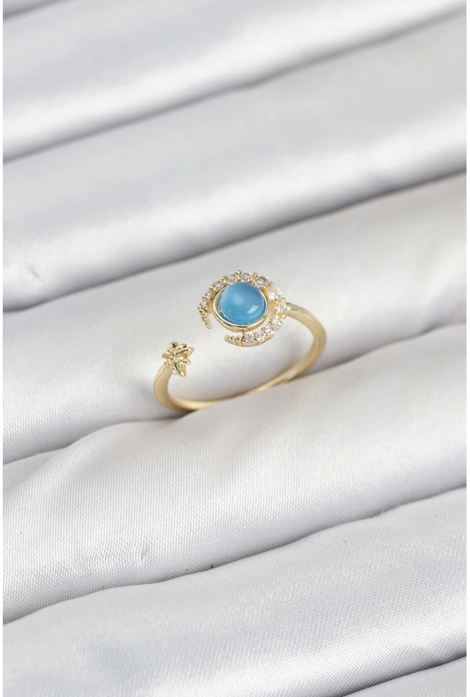 Shoecide Pirinç Gold Renk Zirkon Taşlı Ay Yıldız Kadın Yüzük