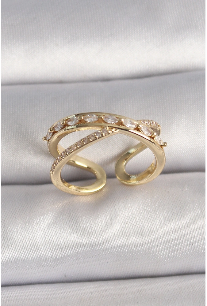 Shoecide Pirinç Gold Renk Zirkon Taşlı Ayarlanabilir Kadın Yüzük
